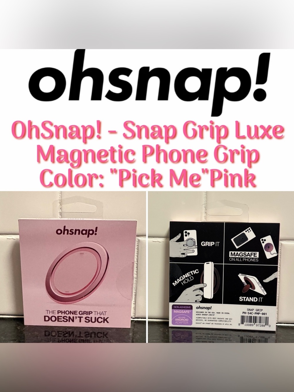 OhSnap! - Snap Grip Luxe Magnetic Phone Grip "Pick Me" Pink (New/Sealed)